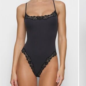 SKIMS Black Lace Trim Bodysuit